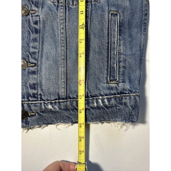 Current/Elliott The Baby Trucker Grassland Denim Jean Jacket Women 1 Destressed - Picture 9 of 10